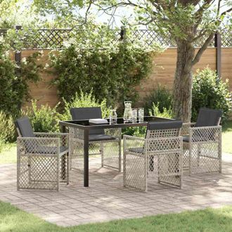 vidaXL Conjunto De Comedor De Jard&iacute;n 5 Pcs Gris Claro Rat&aacute;n Sint&eacute;tico Vidaxl