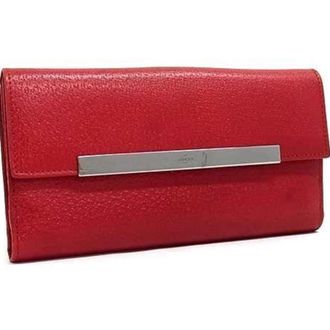 Gucci Red Color Leather Long Wallet (Bi-Fold) (Pre-Owned)