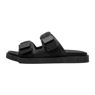 Emporio Armani Leren Slide - Heren - Sandalen - Zwart - 42 EU - Katoen - Schoenen