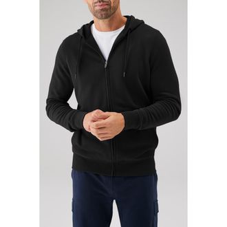 Mack Weldon Ace Cotton Blend French Terry Zip Hoodie in True Black at Nordstrom, Size Xx-Large