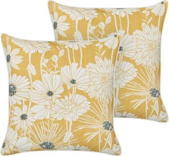 Beliani Beliani - Conjunto De 2 Cojines De Algod&oacute;n Bordado Motivo Floral 45 X 45 Cm Amarillo Scirpus