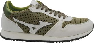 Mizuno Groene lichtgewicht leren en canvas sneakers - Heren - Sneakers - Groen - 42 1/2 EU - Leer - Schoenen