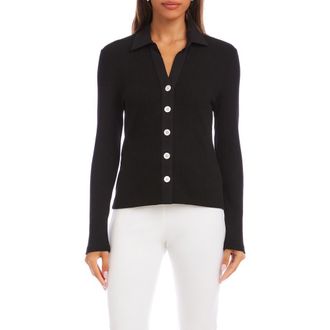 Karen Kane Button-Up Rib Top in Black at Nordstrom, Size X-Large