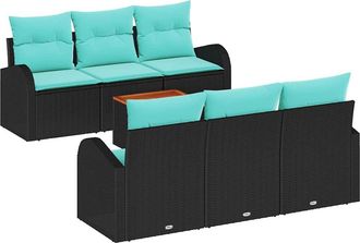 vidaXL Conjunto De Sof&aacute;s De Jard&iacute;n 7 Uds. Negro Y Turquesa Vidaxl