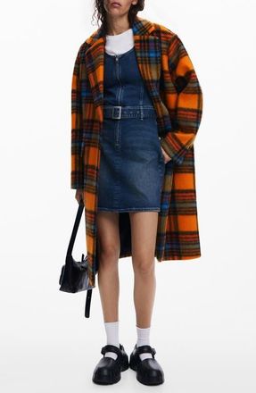 Desigual Napoles Plaid Coat in Orange at Nordstrom, Size X-Large