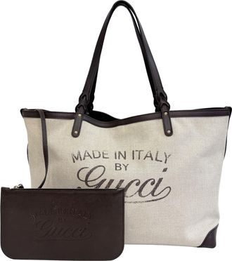 Gucci Brown Canvas Leather Tote Bag (Pre-Owned)