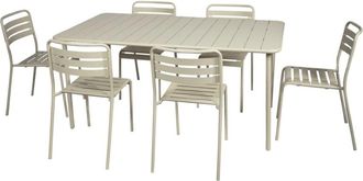 Sweeek Set mesa de jard&iacute;n bistr&oacute; de acero con 6 sillas, 160cm, beige