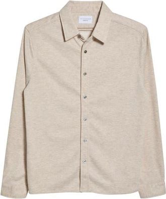 7 Diamonds Generation Pinstripe Double Knit Button-Up Shirt in Beige at Nordstrom, Size Xx-Large