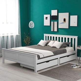 Matteo Wooden Solid White Pine Storage Bed With Drawers Bed Furniture Frame | Size: Single Fitted