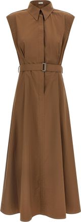 Brunello Cucinelli Brown Cotton Midi Womens Dress