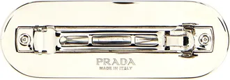 Prada Logo-Embossed Enameled Metal Hair Clip - Black