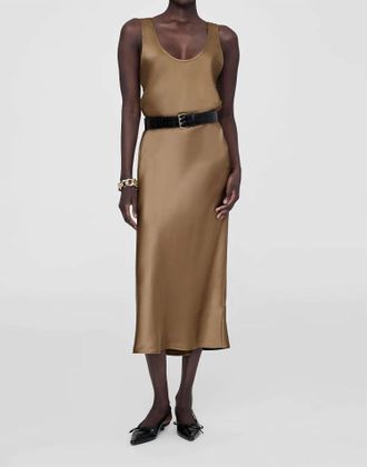 Anine Bing Bar Silk Skirt In Sepia