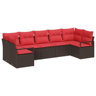 vidaXL Juego De Sof&aacute; Con Coj&iacute;n 7 Pcs Marr&oacute;n Rat&aacute;n Sint&eacute;tico Vidaxl