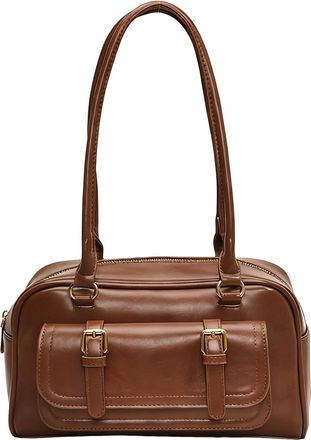 Generic PU Armpit Bag with Top Handle Solid Color Pillow Bag for Women Travel (Brown) (Dark Brown)