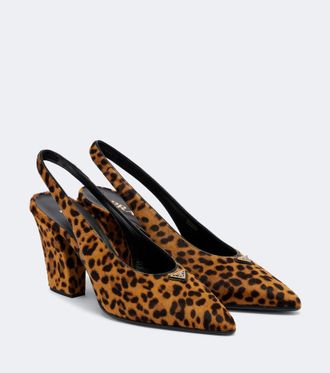 Prada Leopard-print calf hair slingback pumps