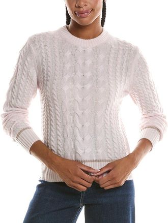 Fort&eacute; Cashmere Plaited Tipped Cable Crew Cashmere Sweater