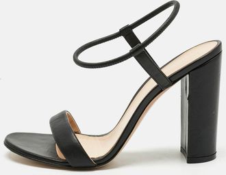 Gianvito Rossi Black Leather Block Heel Ankle Wrap Sandals