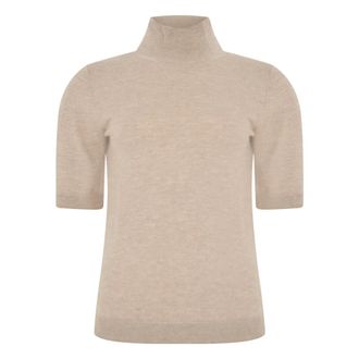 Max Mara Trui met col en korte mouwen - Dames - Coltruien - Beige - L - Wol - Truien & Vesten