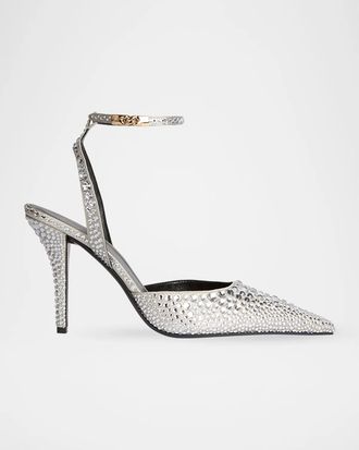 Balmain 95mm Embellished Satin Ankle-Strap Pumps