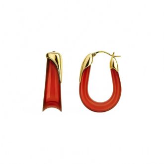Gold & Honey Womens Sculpted U Lucite Birthstone Hoop Earrings In January - Garnet