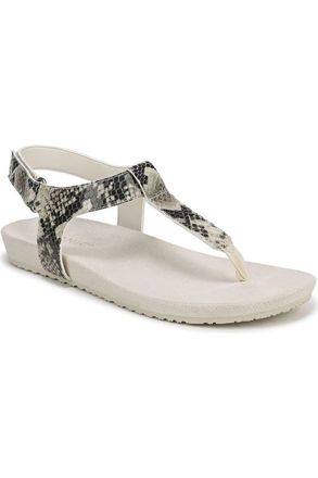 Vionic Womens Palisade T-Strap Toe-Post Sandals In Cream Snake Leather