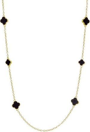 Adornia Enamel Clover Station Necklace in Gold/Black at Nordstrom Rack