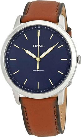 Fossil Minimalist Blue Dial Brown Leather Mens Watch FS5304