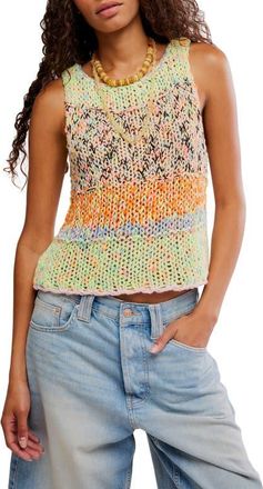 Free People Flea Market Crop Marled Cotton Blend Sweater in Green Combo at Nordstrom, Size X-Large