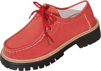 Generic Red Female Mid-Heel Shoes with Lace-Up Frosted Round Toe and Thick Heel Construction Suitable for Casual Outings and Fashion Forward Looks