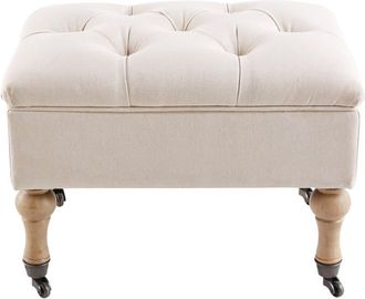 Maisons du monde Puf-ba&uacute;l capiton&eacute; con ruedas de lino y algod&oacute;n color crudo