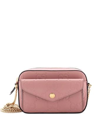 Gucci Front Pocket Chain Jumbo GG Embossed Leather Super Mini shoulder bag - Roze