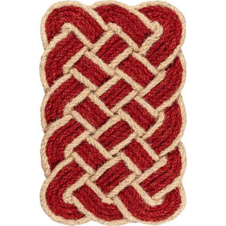 Jonathan Y Designs Maeve Classic Coastal Scalloped Basketweave Coir Indoor/Outdoor DoorMat in Red/bleach at Nordstrom