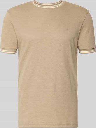 Christian Berg T-Shirt mit Strukturmuster und Rundhalsausschnitt in Sand, Gr&ouml;&szlig;e 3XL
