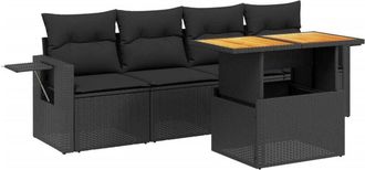 vidaXL Vidaxl - Set De Muebles De Jard&iacute;n 5 Pzas Y Cojines Rat&aacute;n Sint&eacute;tico Negro