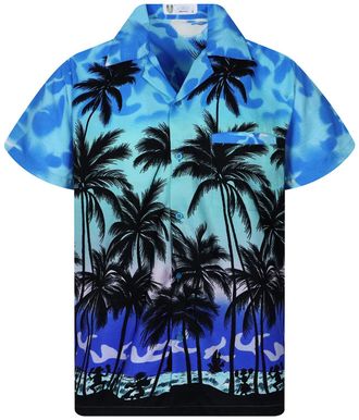 V.H.O. Funky Hawaiian Shirt Mens Short-Sleeved Front Pocket - Blue - 6XL