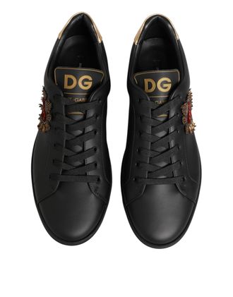 Dolce & Gabbana Mens Black Leather Heart Embellished Sneakers Shoes 100lf