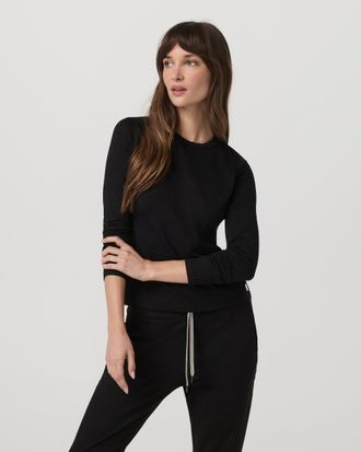 Vuori Clothing Long Sleeve Halo Essential Crew Neck Shirt Tee | Black Heather | XS, Size Extra Small