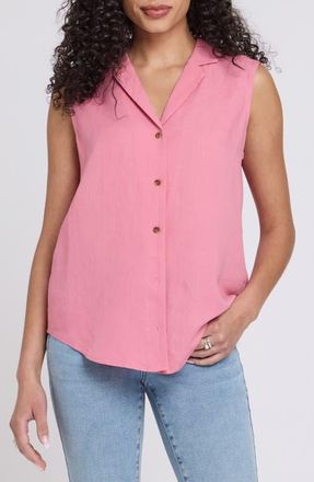NYDJ Gabrielle Sleeveless Camp Shirt in Desert Rose at Nordstrom, Size Xx-Small