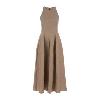 Brunello Cucinelli Sparkling Linen Twill Dress - female - Brunello Cucinelli - Midi Dresses - Beige - XL - Dresses