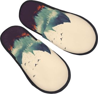 Generic Cotton Slippers Landscape Mountain Reusable Slippers Fluffy Sliders For Bedroom Christmas Big Kid L