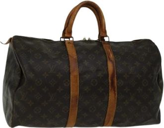 Louis Vuitton Tweedehands Canvas Louis Vuitton tassen - Dames - Vintage Weekendtas - Bruin - ONE Size - Leer - Vintage