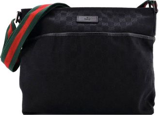 Gucci Black Gg Canvas Front Pocket Web Messenger Medium (Authentic Pre-Loved)