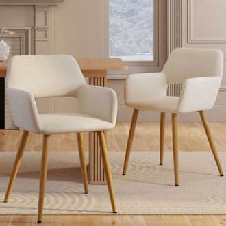 IDMarket Lote De 2 Sillas Y Sillones De Mesa De Terciopelo Beige Holy