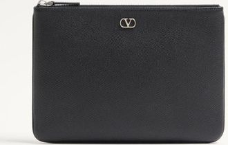 Valentino Garavani Pouch Valentino Garavani VLogo Signature In Vitello Granato Uomo NERO UNI