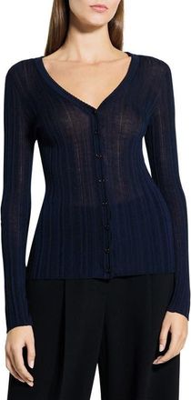 Theory Novel Pointelle Rib Wool Blend Cardigan in Dark Navy at Nordstrom, Size Small