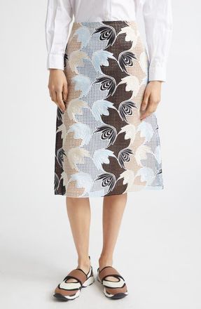 Marni Floral Broderie Anglaise Midi Skirt in Riw01 Lily White at Nordstrom, Size 2 Us