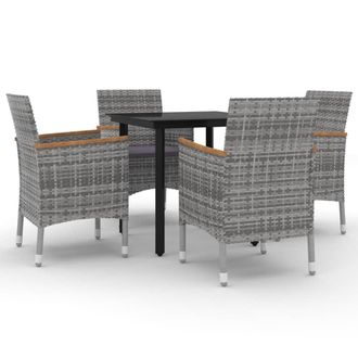 vidaXL Vidaxl - Set Comedor De Jard&iacute;n 5 Pzas Y Cojines Rat&aacute;n Sint&eacute;tico Y Vidrio