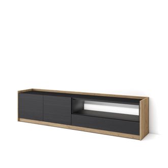 Skraut Home Skraut Home - Mueble Tv, Televisi&oacute;n, Muebles De Sal&oacute;n, Almacenaje, 207x37x50cm, Para Tv Hasta 80, Led, Estilo Moderno, Negro Y Roble