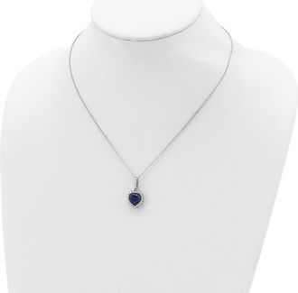 Diamond2Deal Sterling Silver Lab Created Dark Blue Spinel and CZ Heart Halo Pendant Necklace