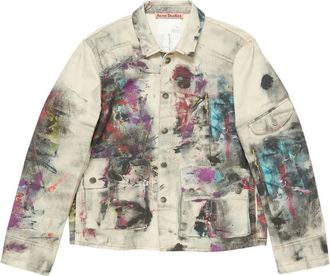 Acne Studios paint-splattered denim jacket - men - Cotton - 46 - Neutrals
